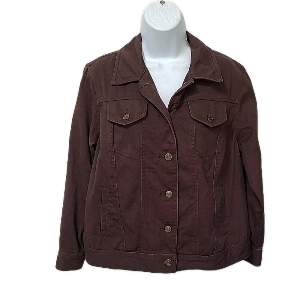 Bridgewater Studio Vintage Denim Jacket Womens 14WP Brown‎ Trucker Pockets